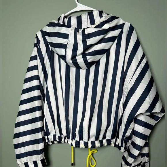 Zara Basics Women’s Striped Jacket w/ Neon‎ Drawstrings Size Small Navy/White - Picture 4 of 6